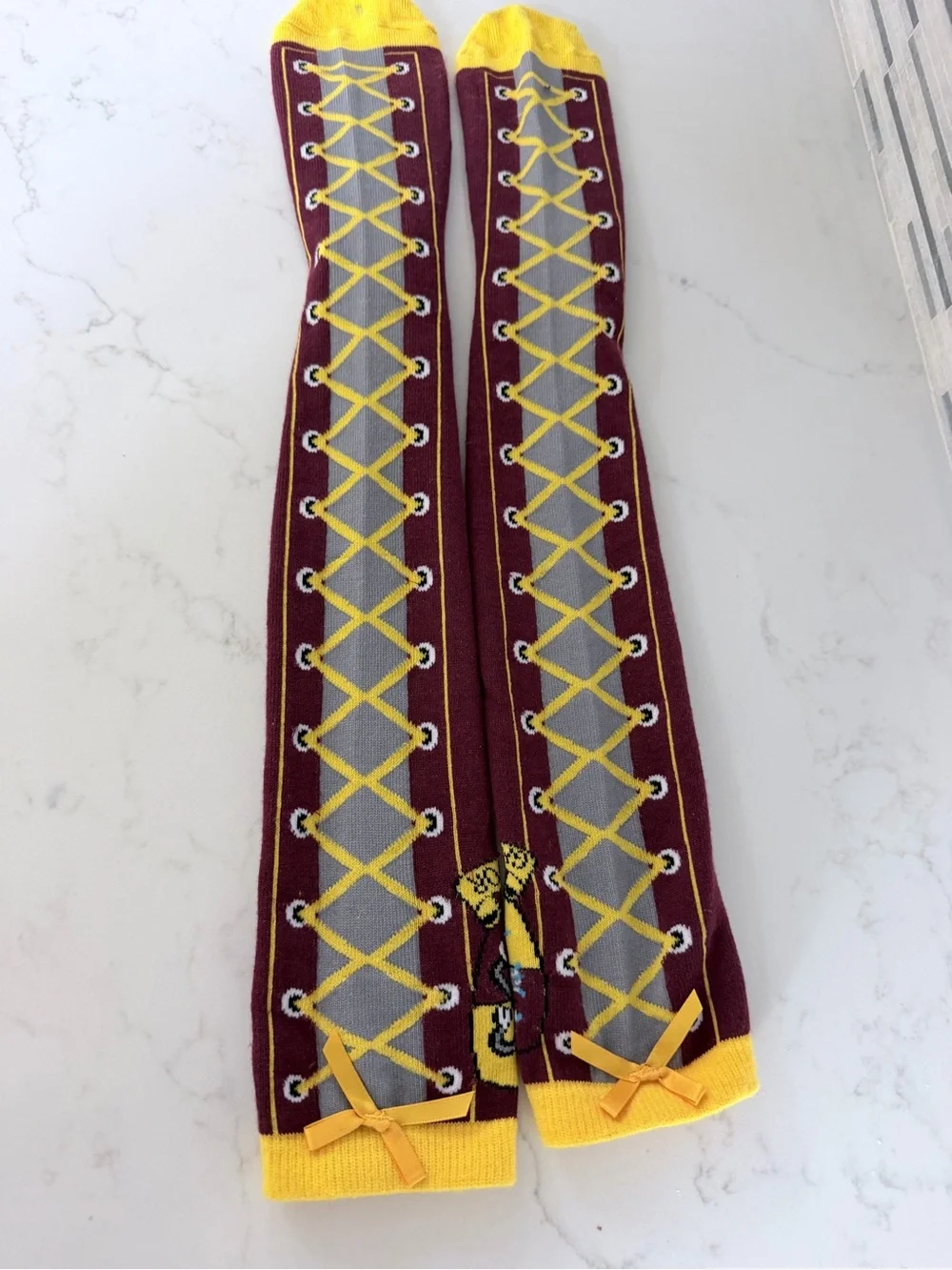 Hufflepuff Maroon & Yellow Lace-Up Knee High Socks